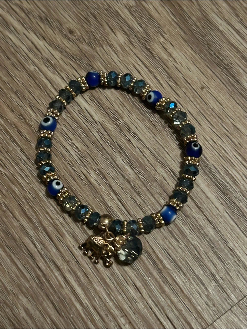 Gold & Blue Evil Eye Beaded Charm Bracelet